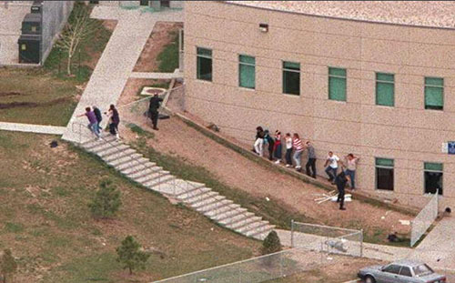 Students and faculty escape from Columbine's teacher's lounge