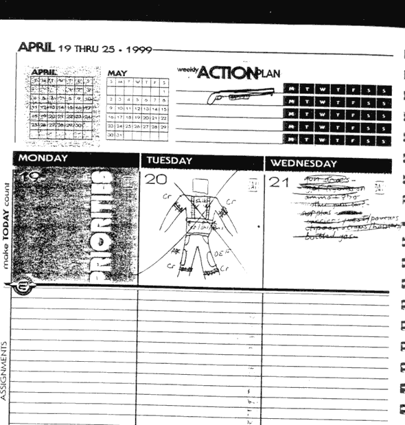 A page from Eric Harris' day planner